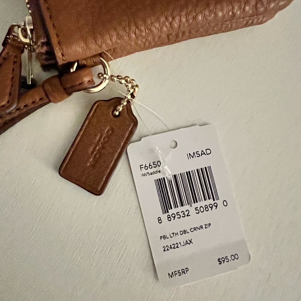NWT, Coach brown pebble leather, double zip wristlet/wallet/purse bag - Picture 7 of 10